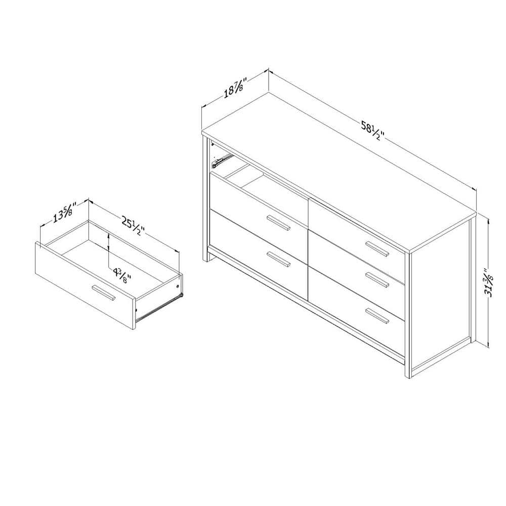 Natural Walnut 6-Drawer Double Dresser