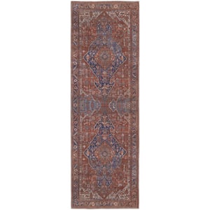3 X 8 Red Tan And Blue Floral Area Rug