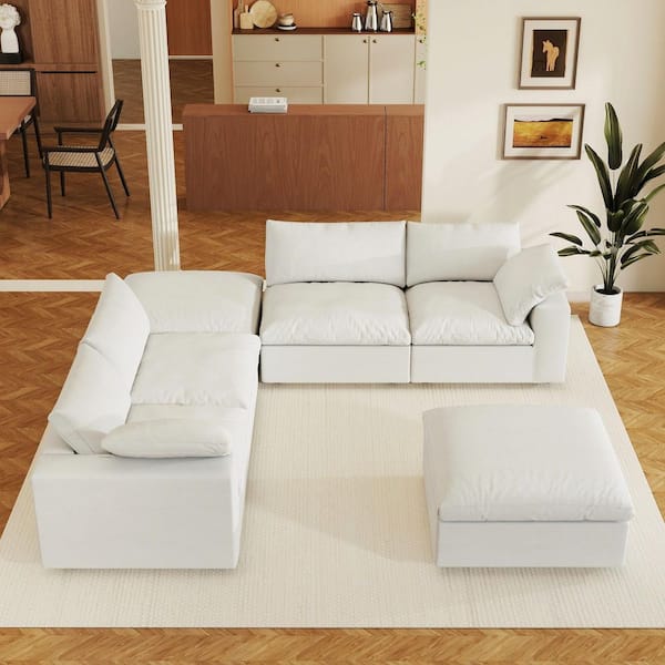 Magic Home 157 in. Square Arm 6-Piece Linen U-shaped Sectional