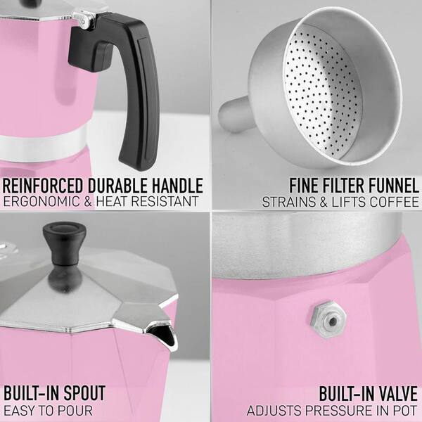 Zulay Kitchen 6-Cup Premium Moka Pot Stovetop Espresso Maker (Pink