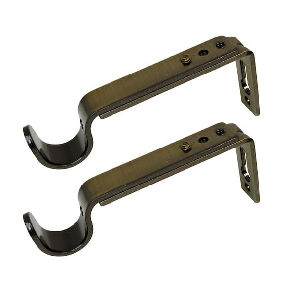 Versailles Home Fashions Antique Brass Steel Single 4 in. Projection Curtain Rod Bracket (Set of 2)