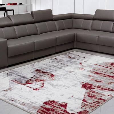 Weasley Modern Abstract Gray/Crimson Red 5 ft. x 7 ft. Area Rug