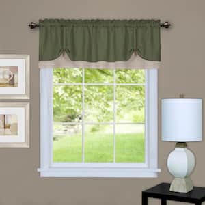 Darcy Green/Camel Polyester Light Filtering Rod Pocket Tier and Valance Curtain Set 58 in. W x 24 in. L