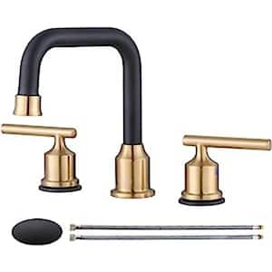 Widespread Bathroom Faucet 3 Hole Bathroom Sink Faucet 2-Handle Vanity Faucet 8 Inch with Pop-Up Drain Black and Gold