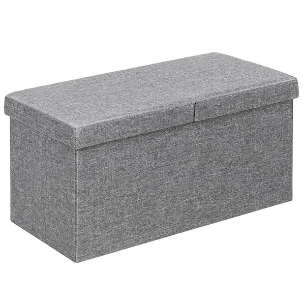 Costway Grey 30 in. Folding Storage Ottoman with Lift Top Bed End Bench 80L Capacity Light