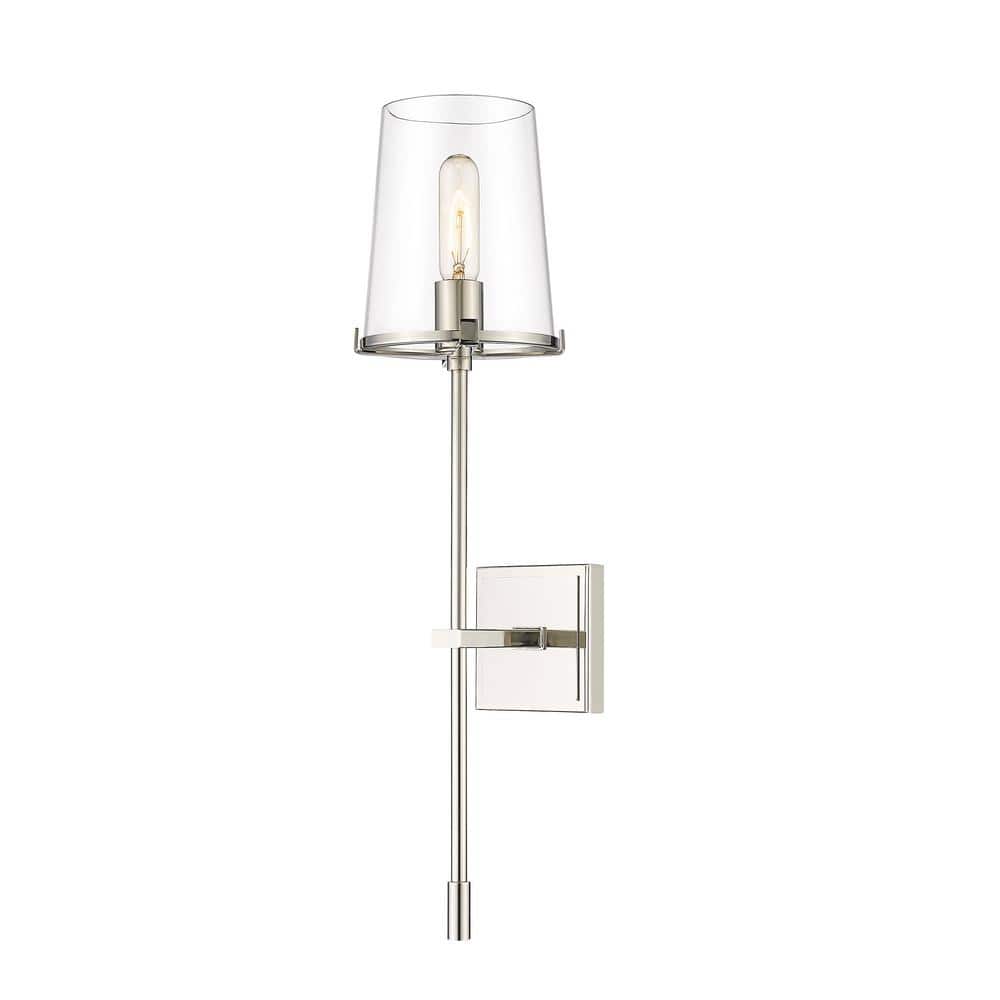 Callista 26" Polished Nickel Wall Sconce with Clear Glass Shade