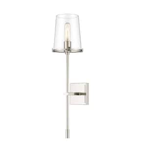 Callista 6.5 in. 1-Light Polished Nickel Wall Sconce Light with Glass Shade
