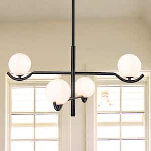 4-Light Black Sputnik Chandelier with White Opal Glass, Adjustable height and G9 bulb included