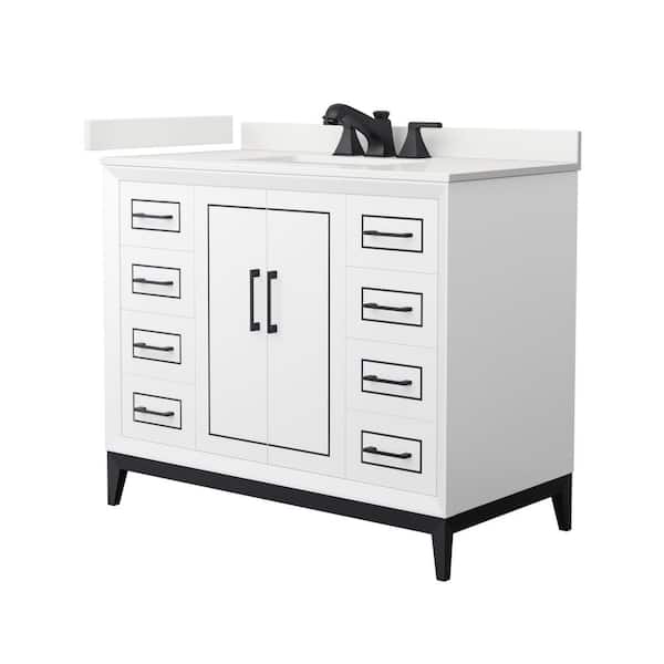 Wyndham Collection Marlena 42 in. W x 22 in. D x 35.25 in. H Single Bath Vanity in White with White Quartz Top