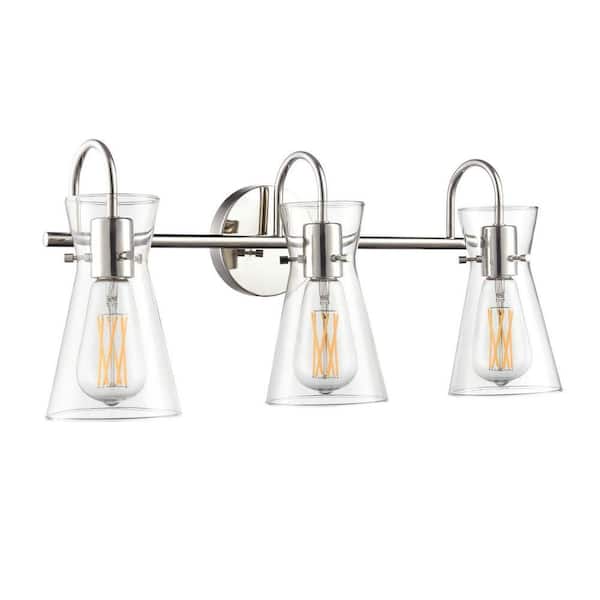 Camellia 22 in. 3-Light Polished Nickel Vanity Light with Clear Glass Shades