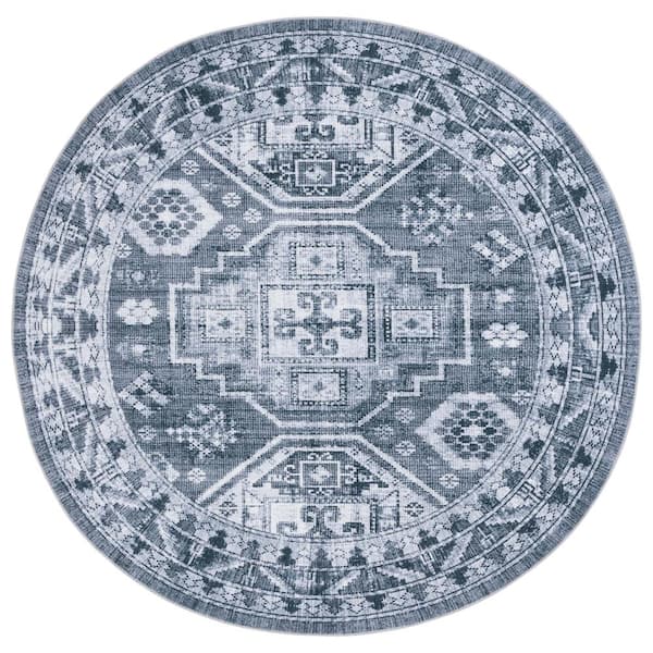 SAFAVIEH Arizona Gray Green/Ivory 6 ft. x 6 ft. Machine Washable Diamond Medallion Round Area Rug