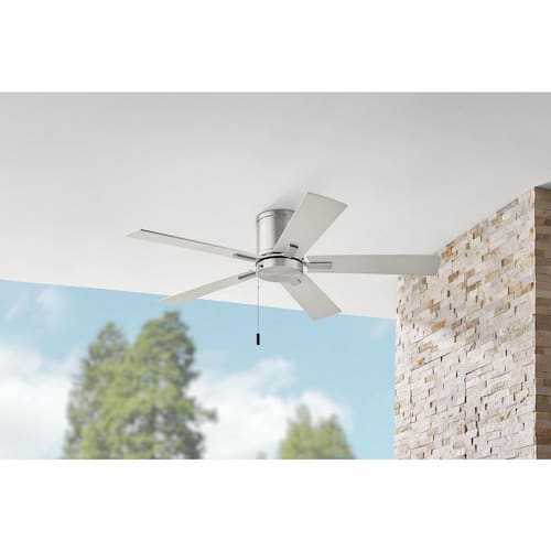 Grantway 48 in. Indoor/Covered Outdoor Brushed Nickel Low Profile Ceiling Fan Without Light with Pull Chain Included Ceiling Fans