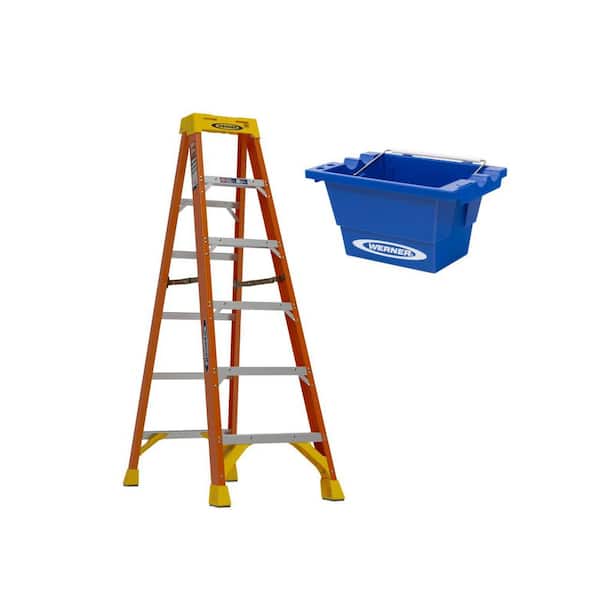 6 ft. Fiberglass Step Ladder with 300 lbs. Load Capacity Type IA Duty Rating and Lock-in Job Bucket Accessory