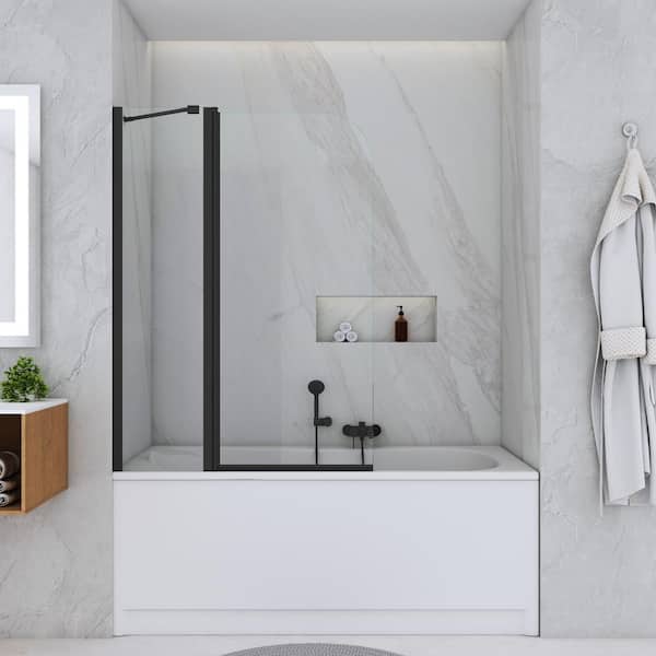 Unbranded 39 in. W x 55 in. H Hinged Swing Pivot Tub Door in Matte Black with Clear Tempered Glass