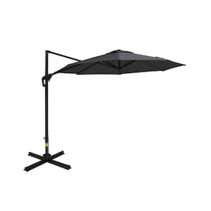 10 ft. Aluminum Hanging 360° Rotation Easy Tilt Cantilever Patio Umbrella with Cross Base, 8 Ribs, and Crank in Gray