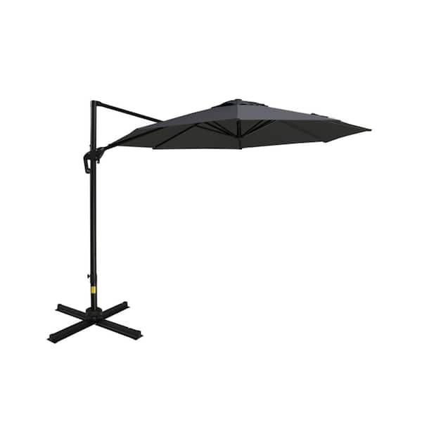 ITOPFOX 10 ft. Aluminum Hanging 360° Rotation Easy Tilt Cantilever Patio Umbrella with Cross Base, 8 Ribs, and Crank in Gray