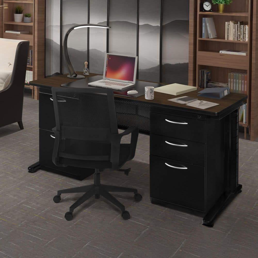 Fusion 66 in x 30 in. Neo Walnut Brown Teachers Desk with Double Pedestal Drawer Unit price history on PriceWatchPro