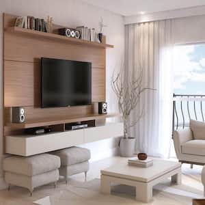 City 87 in. Off-White and Maple Cream Composite Floating Entertainment Center Fits TVs Up to 80 in. with Wall Panel