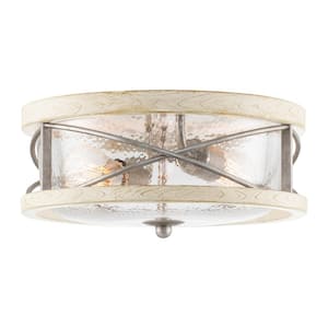 Blaylock 13 in. 60-Watt 2-Light Galvanized Steel Modern Flush Mount with Clear Shade