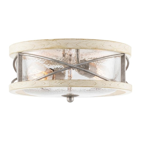 Kira Home Blaylock 13 in. 60-Watt 2-Light Galvanized Steel Modern Flush Mount with Clear Shade
