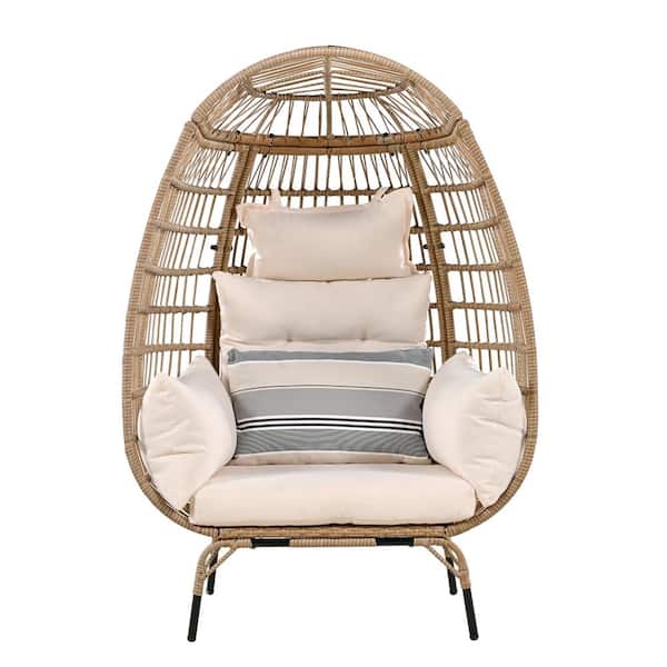 Unbranded U_Style 2-Person Metal Rope Egg-shaped Outdoor Recliner Chair with Beige Cushion
