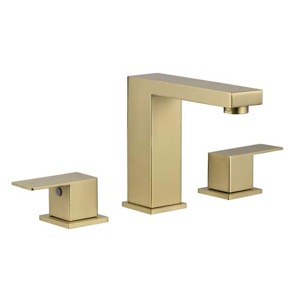 8 in. Widespread Double Handle Bathroom Faucet Stainless Steel 3 Hole Bathroom Vanity Basin Taps in Brushed Gold