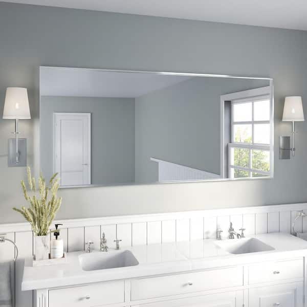 72 in. W x 32 in. H Silver Aluminum Rectangular Framed Wall Bathroom Vanity Wall Mount Mirror