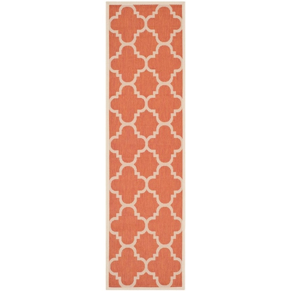 SAFAVIEH Courtyard Terracotta 2 ft. x 8 ft. Geometric Indoor/Outdoor Patio  Runner Rug