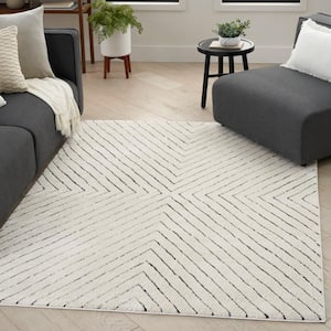 Cozy Modern Ivory Black 7 ft. x 9 ft. Abstract Contemporary Area Rug