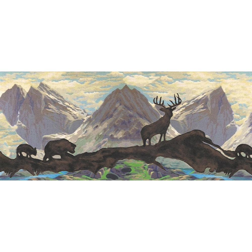 Falkirk Dandy Brown, Cream, Blue Deer, Bear, Mountains Nature Peel and Stic