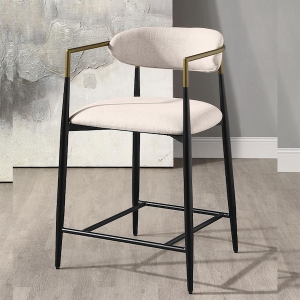 Acme Furniture Jaramillo Beige Chenille and Black Finish Counter Height Chair (Set of 2)