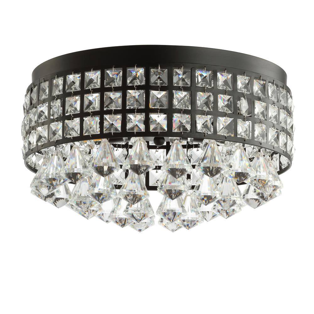 Meredith 14.5" Black Crystal Drum LED Flush Mount