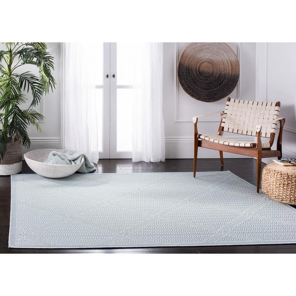Light Blue/Ivory Synthetic 78'' Square Easy-Care Area Rug