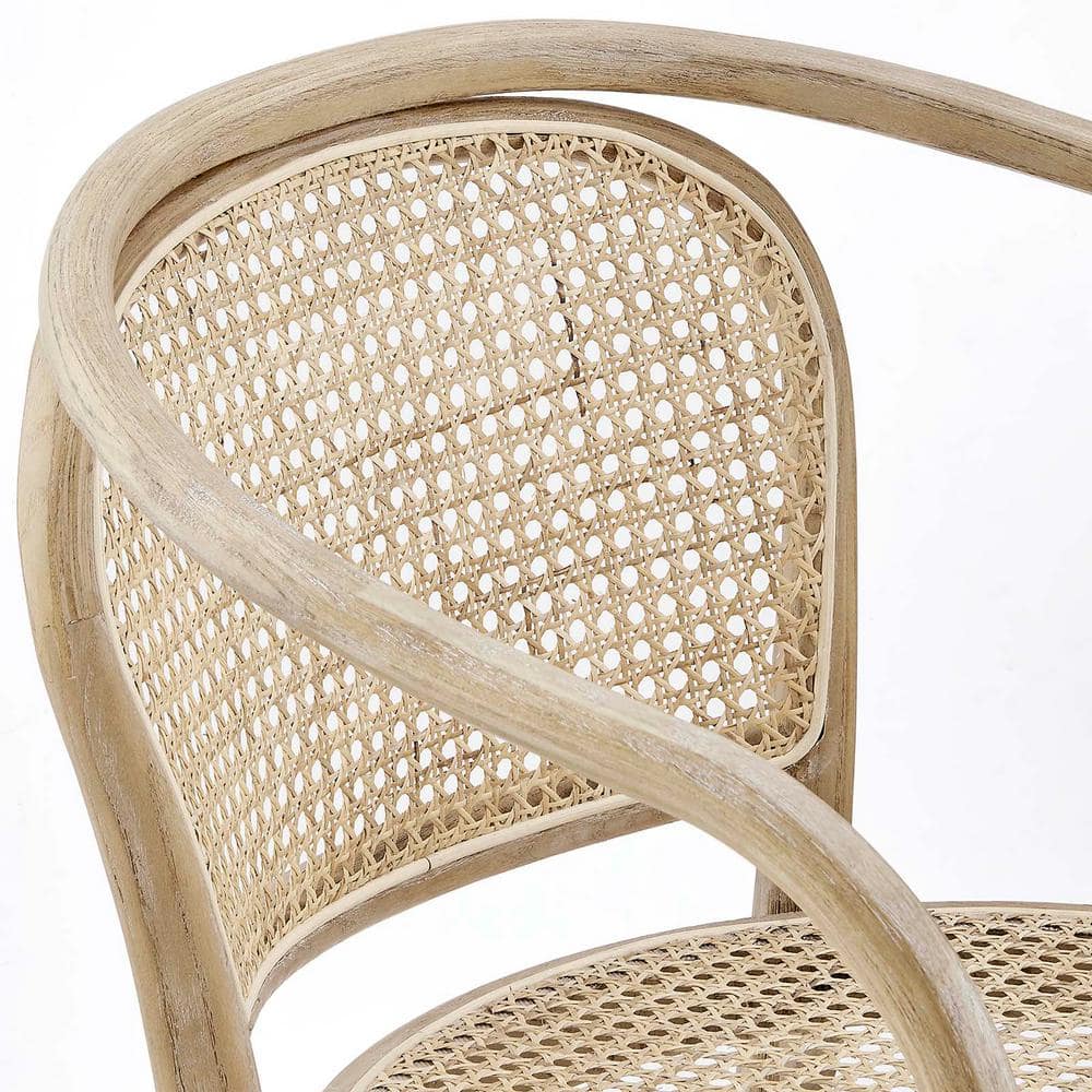 Gray Low Wood and Cane Arm Chair
