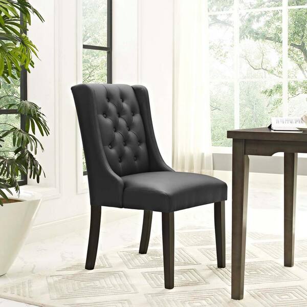 MODWAY Baronet Modern Tufted Faux Leather Upholstered Two Dining Chairs in Black