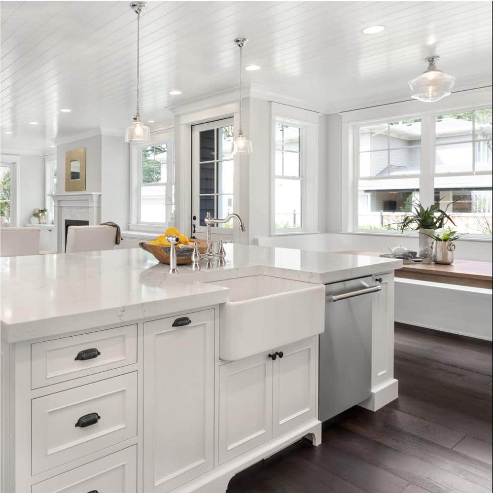 30'' White Fireclay Farmhouse Drop-In Kitchen Sink