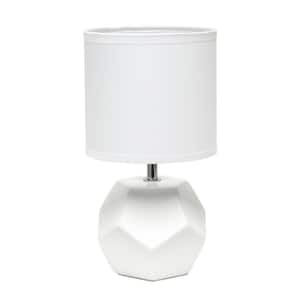 10.4 in. White Round Prism Mini Table Lamp with Matching Fabric Shade