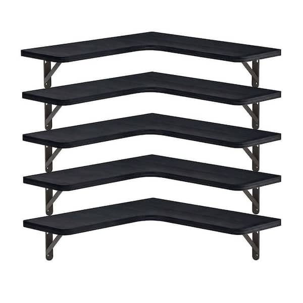 5.5 in. D x 11.4 in. W x 16.1 in. H Rustic Wood Wall Mounted Corner Shelf, Floating Shelves for Wall, Black (5-Pack)