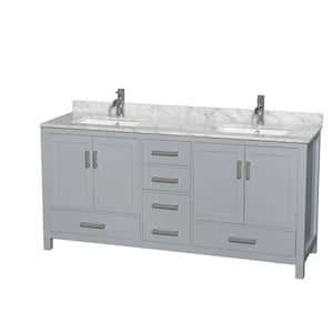 Sheffield 72 in. W x 22 in. D x 35 in. H Double Bath Vanity in Gray with White Carrara Marble Top