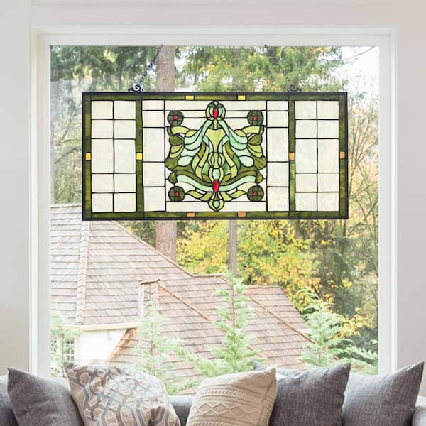 River of Goods Green Victorian Stained Glass Window Panel