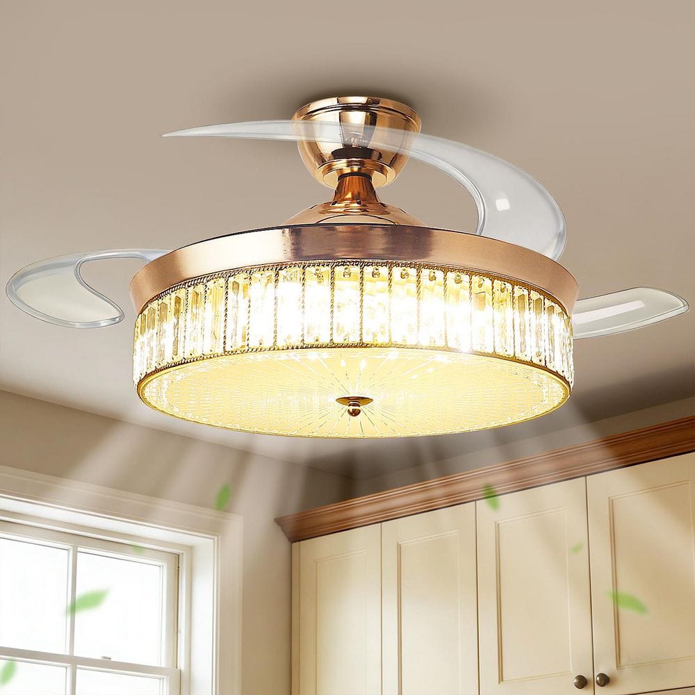 YANSUN 41 in. 3-Blade Gold Bladeless Ceiling Fan with Light