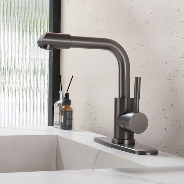 1-Handle 1-Hole Bathroom Sink Faucet Stainless Steel 360° Rotation Bathroom Faucet with Detachable Aerator in Gray
