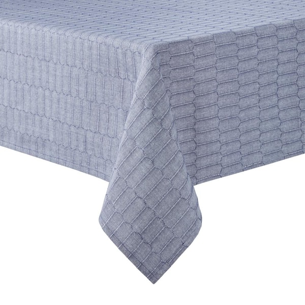 MARTHA STEWART Honeycomb Modern Farmhouse 102 in. W x 60 in. L Blue Cotton Tablecloth