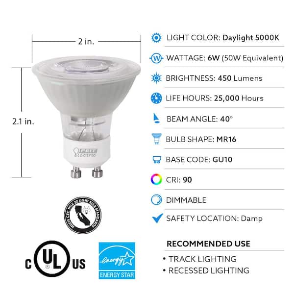 Sunlite 50-Watt Equivalent PAR16 Energy Star and Dimmable GU10 Base LED  Light Bulb in Cool White 4000K (6-Pack) HD03546-6 - The Home Depot