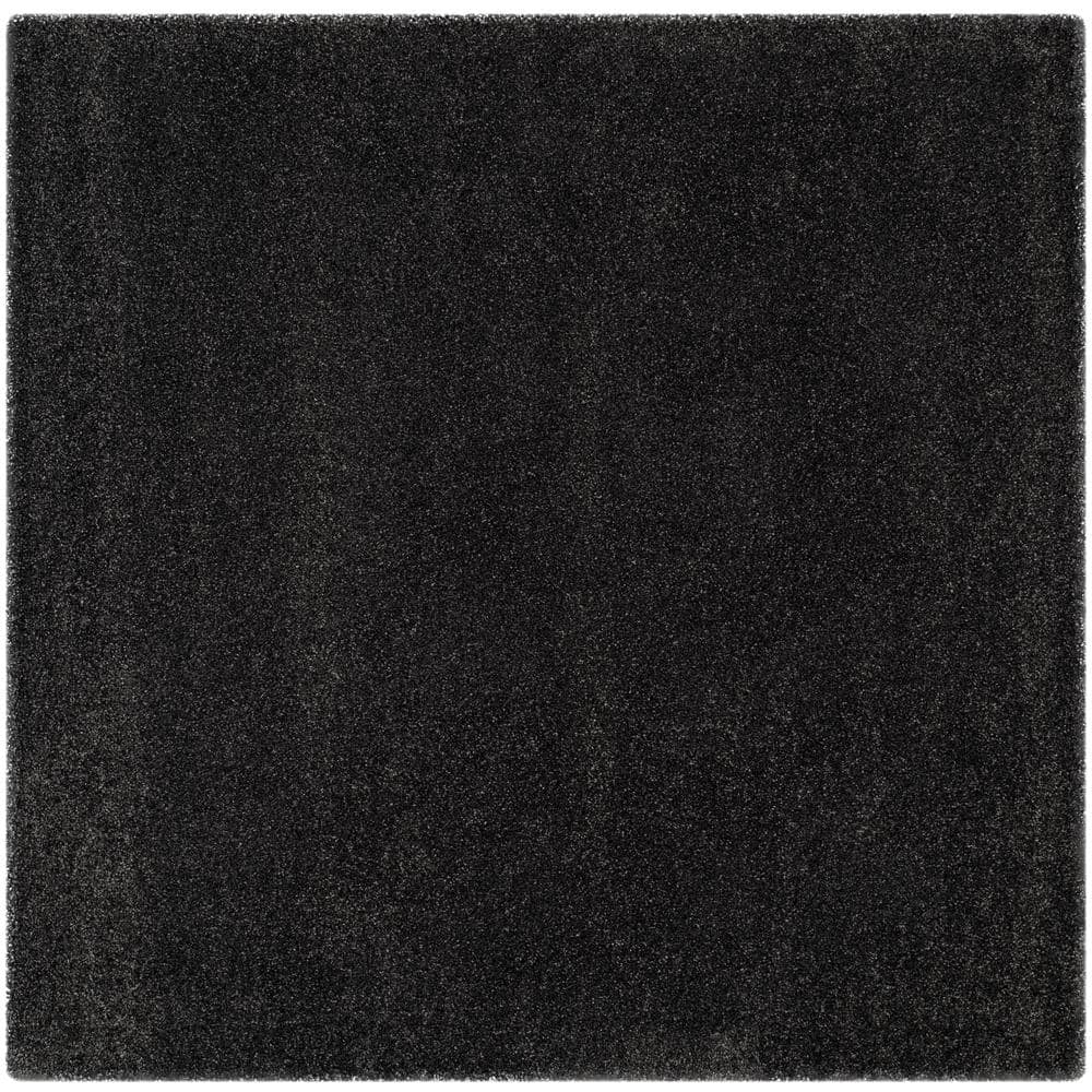 Dark Grey Square Shag Synthetic Easy Care Rug