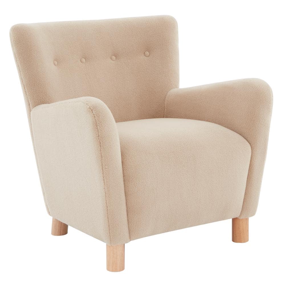 Tan Faux Shearling Accent Chair with Birch Wood Legs