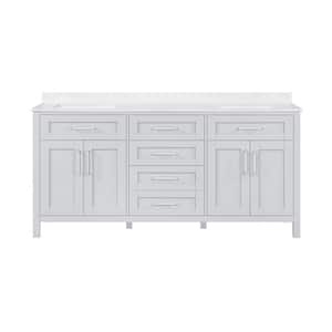 Tahoe 72 in. W x 21 in. D x 34 in. H Double Sink Bath Vanity in Dove Gray with White Engineered Marble Top and Outlet
