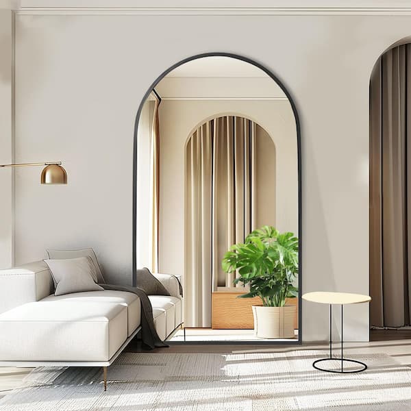 39 in. W. x 67 in. H Full Length Arched Free Standing Body Mirror, Metal Framed Wall Mirror, Large Floor Mirror in Black