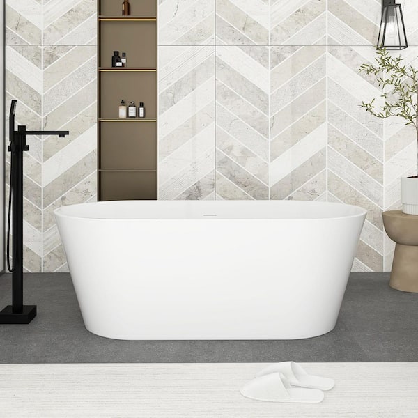 59 in. x 29 in. Acrylic Freestanding Soaking Bathtub in Glossy White