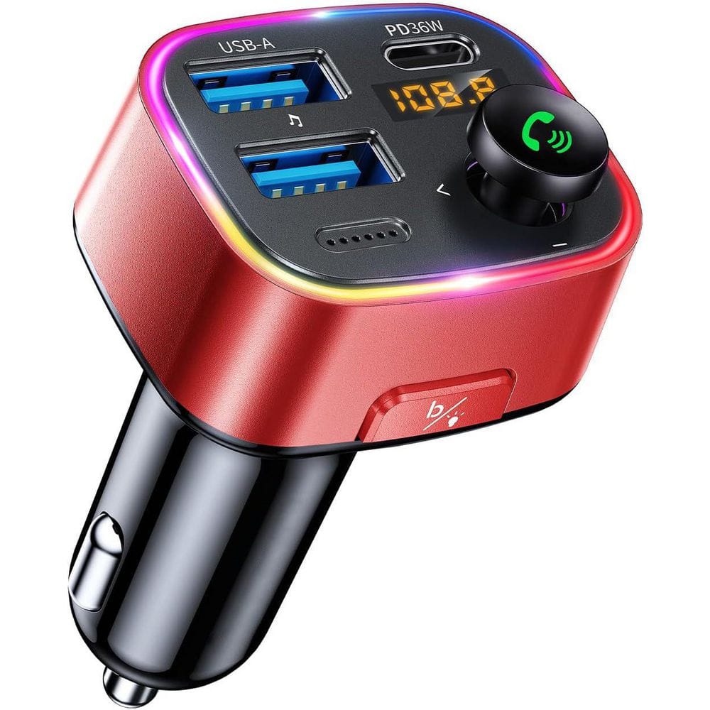 Bluetooth 5.3 FM Transmitter Car Adapter 48-Watt Fast Charge Hi-Fi Deep Bass LED Display Hands-Free Red price history on PriceWatchPro